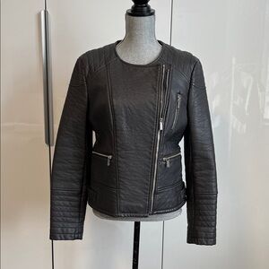 Calvin Klein Charcoal Grey Faux Leather Biker Jacket, Size M